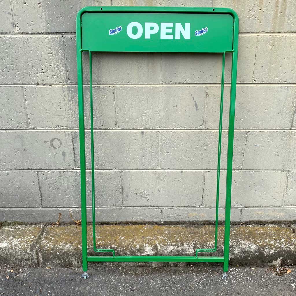 SIGN, Store Exterior - Freestanding Green Metal OPEN 65 x 110cm